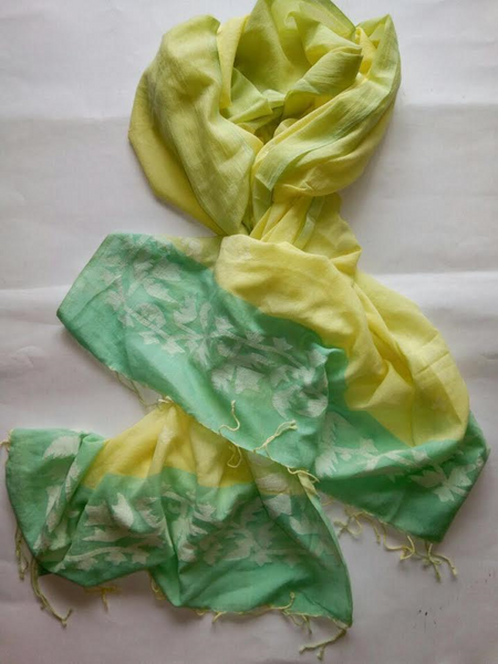 Handwoven yellow green cotton Jaamdani scarf