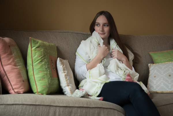 Soft handwoven cotton scarf with red border