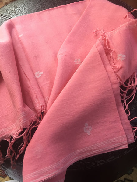 Cotton Jamdani - Pink with White motifs
