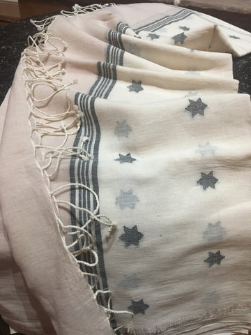 Cotton Jamdani - White with Star motifs