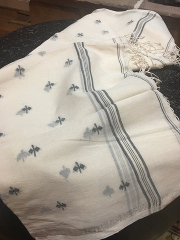 Cotton Jamdani - White with Black motifs and Zari border