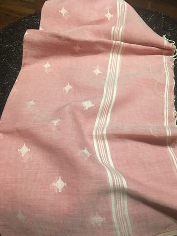 Cotton Jamdani - Pink with White motifs and Zari border