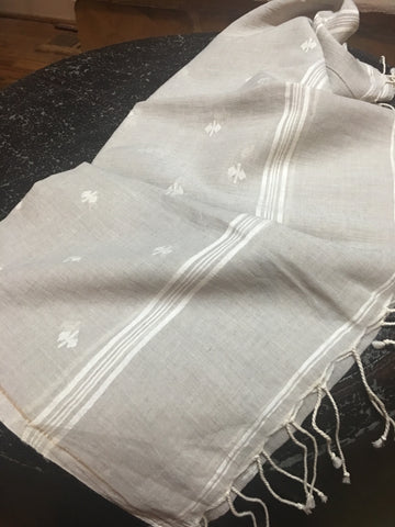 Cotton Jamdani - Grey with White motifs and Zari border