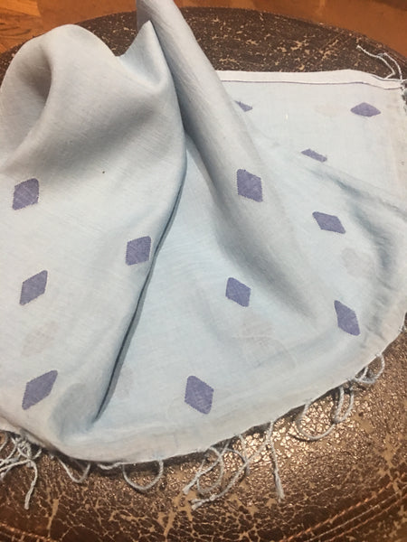 Cotton Jamdani - Blue with Diamond motifs