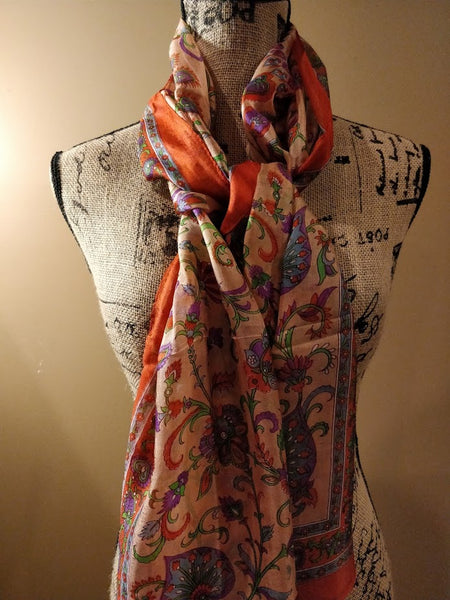 100% pure printed Kashmiri silk scarf - Rectangular