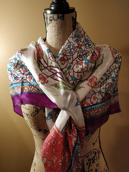 100% pure printed Kashmiri silk scarf - Square