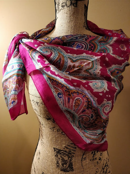 100% pure printed Kashmiri silk scarf - Square