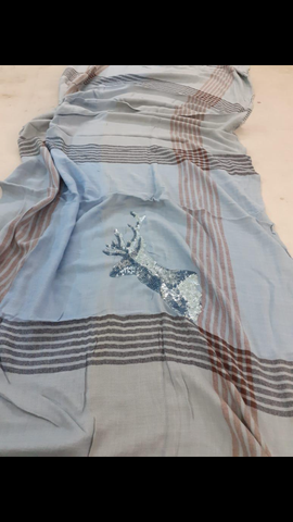 Viscose - Blue with Reindeer glitter design