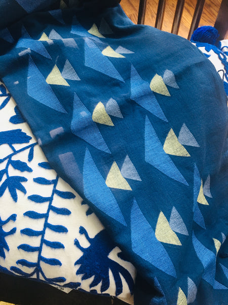 Cotton Jamdani - Blue with motifs