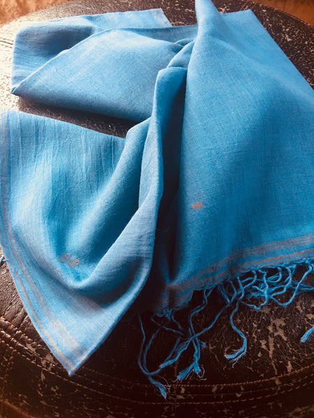 Cotton Jamdani - Blue with Black motifs