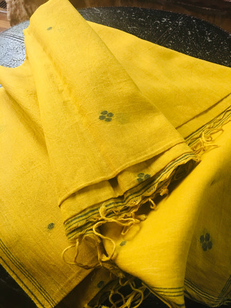 Cotton Jamdani - Mustard with Black motifs