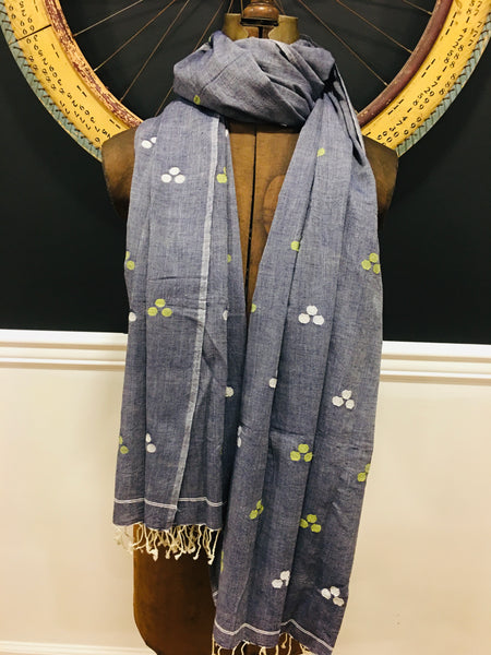 Cotton Jamdani - Grey with multicolored motifs