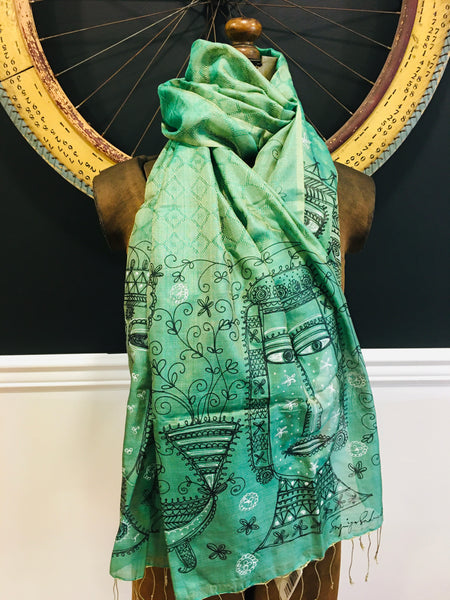 Handpainted jacquard silk scarf