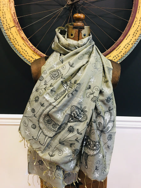 Handpainted jacquard silk scarf
