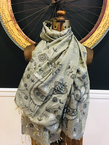 Handpainted jacquard silk scarf