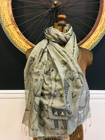 Handpainted jacquard silk scarf
