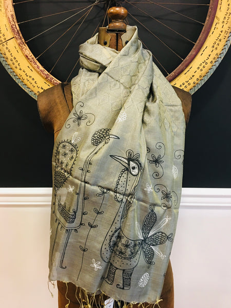 Handpainted jacquard silk scarf