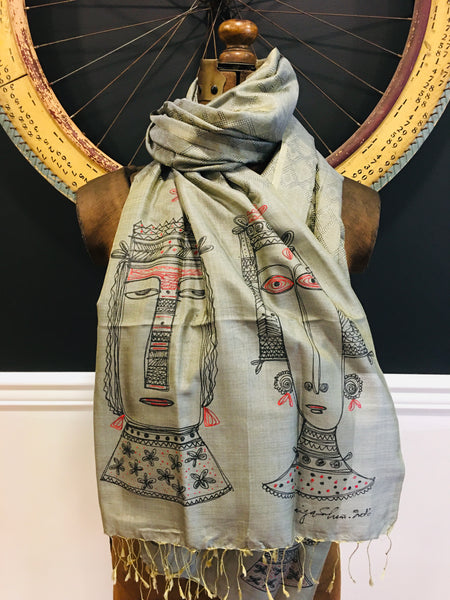 Handpainted jacquard silk scarf