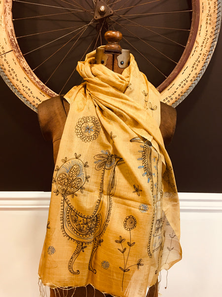 Handpainted jacquard silk scarf