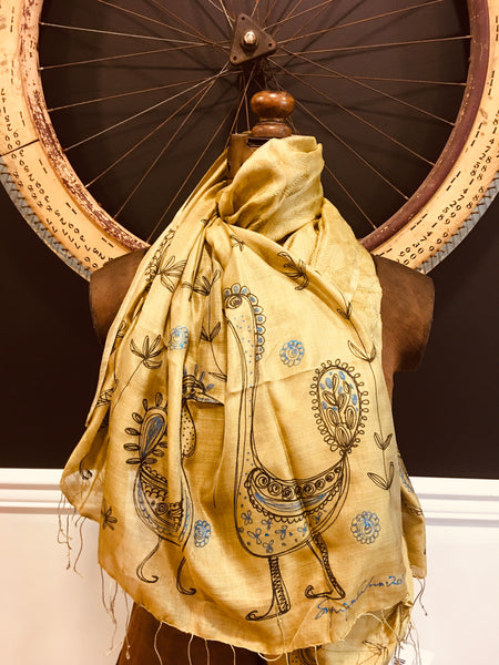 Handpainted jacquard silk scarf