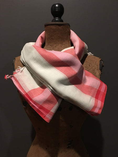 Soft handwoven cotton scarf with red border