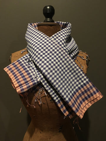 Handwoven checkered blue and orange scarf