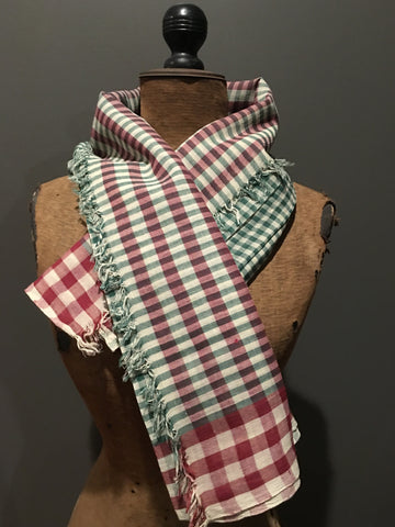 Handwoven checkered red and green scarf