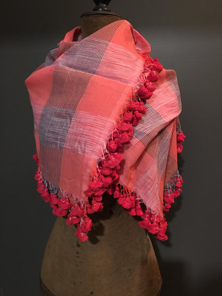 Cotton handwoven orange scarf with tussels
