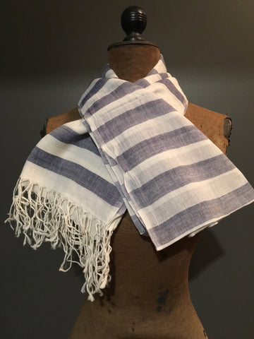 Handwoven cotton scarf with grey stripes